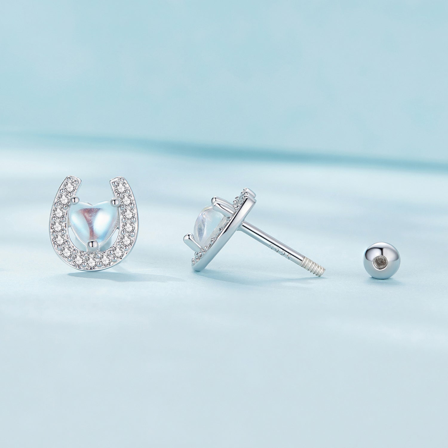 925 Sterling Silver Pavé Setting Moonstone Earrings with CZ and Platinum Plating