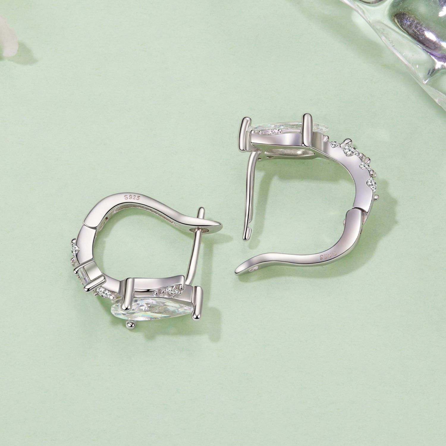 925 Sterling Silver Earrings with White Gold Plating and CZ
