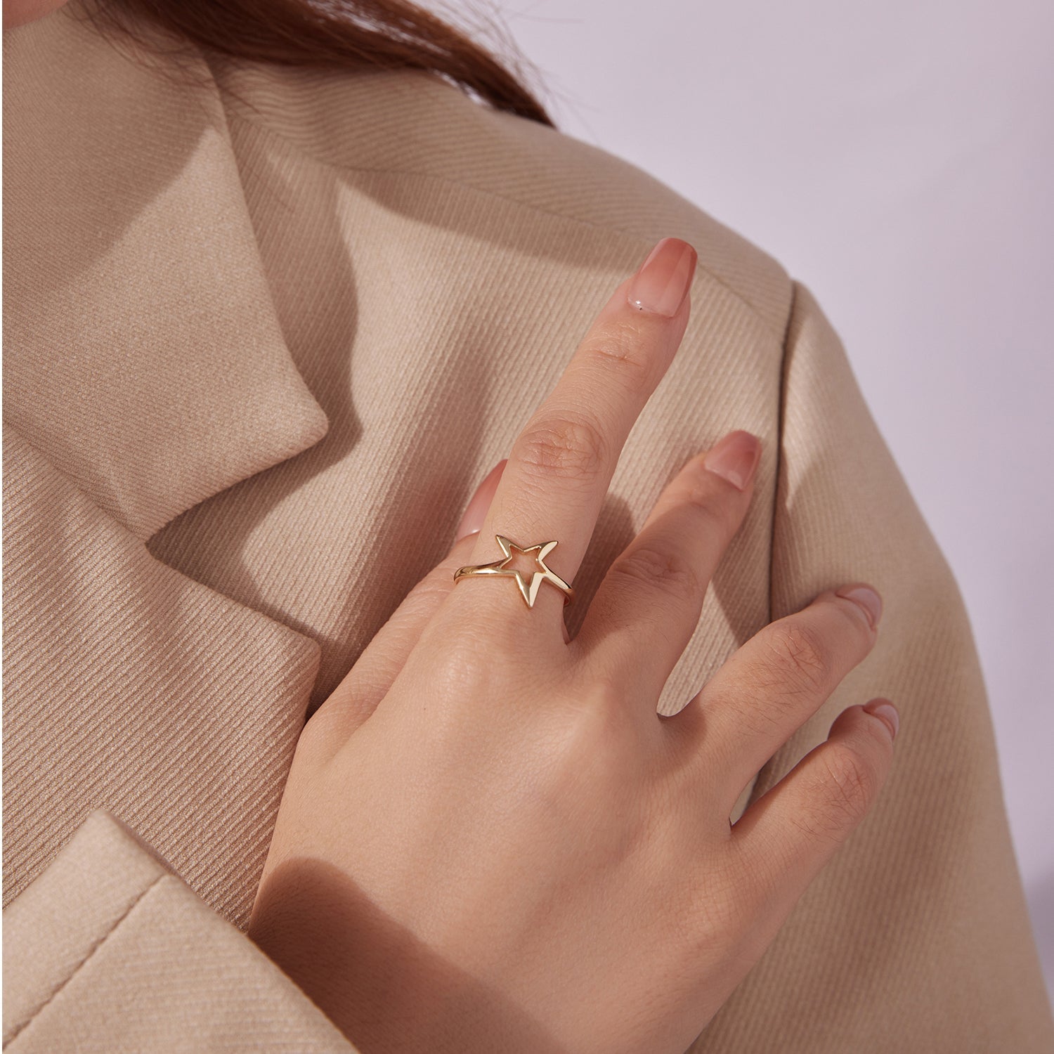 925 Sterling Silver Plated Gold 1.40cm Star Ring
