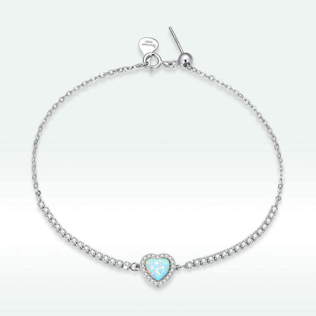 925 Sterling Silver Adjustable Bracelet with Translucent Opal and CZ for Women