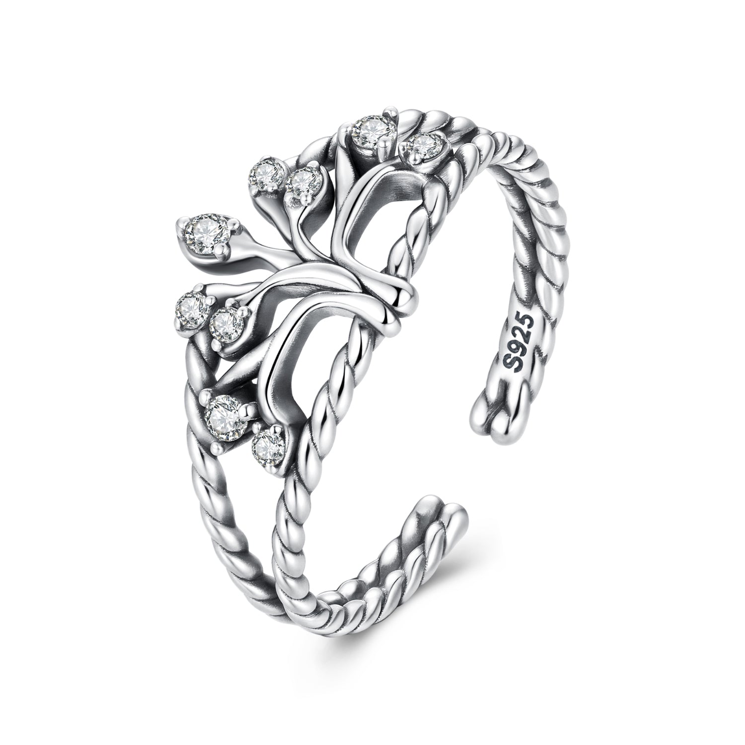 925 Sterling Silver Oxidized Pavé CZ Ring for Women