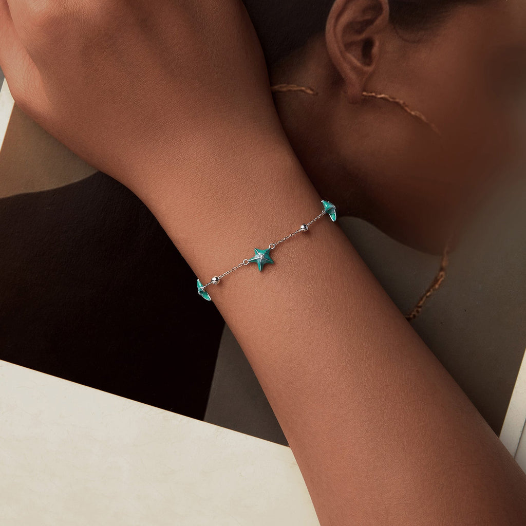 925 Sterling Silver Starfish Design Bracelet with Enamel Process