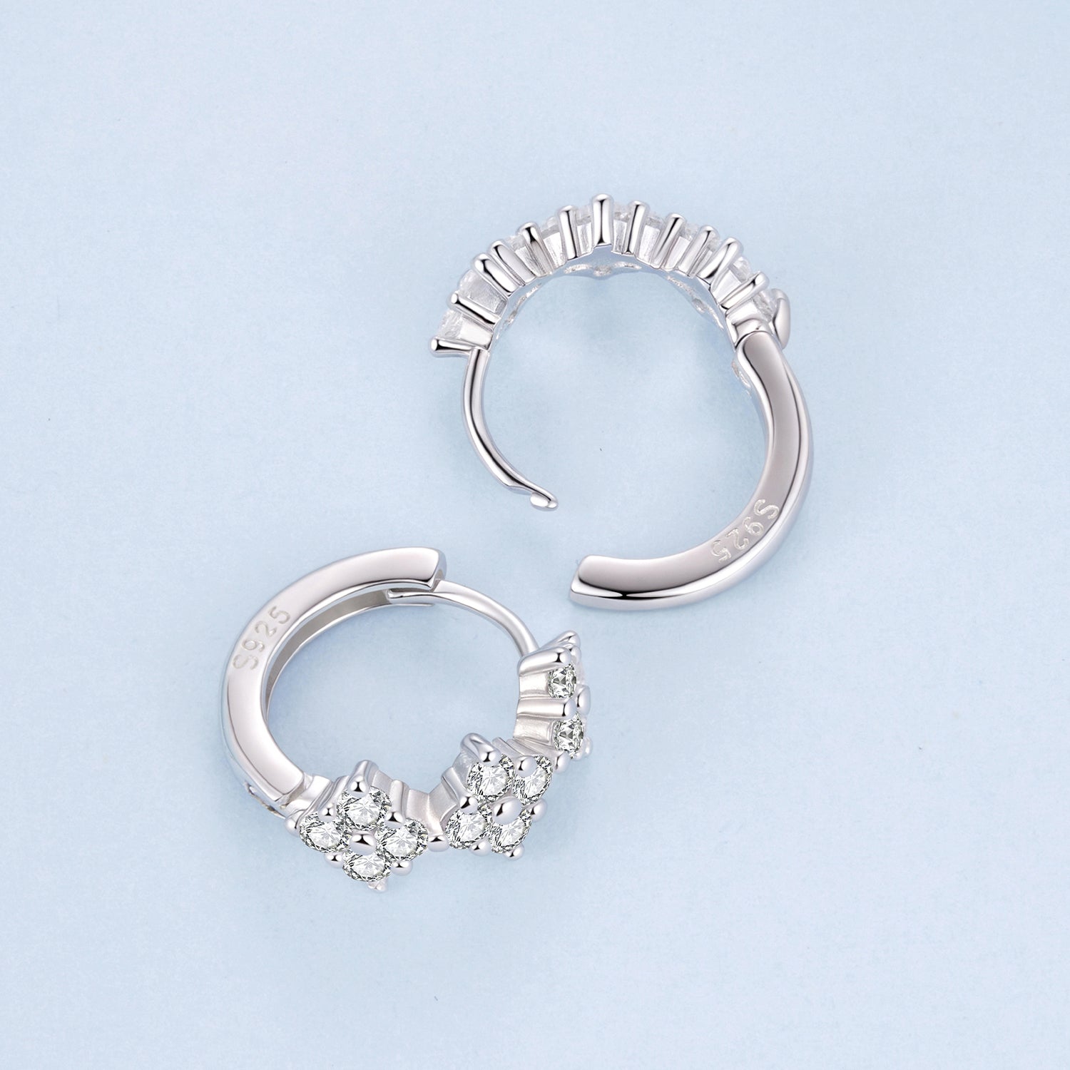 925 Sterling Silver Earrings with Pavé Setting CZ - 1.2*0.65cm, White Gold Plated for Women
