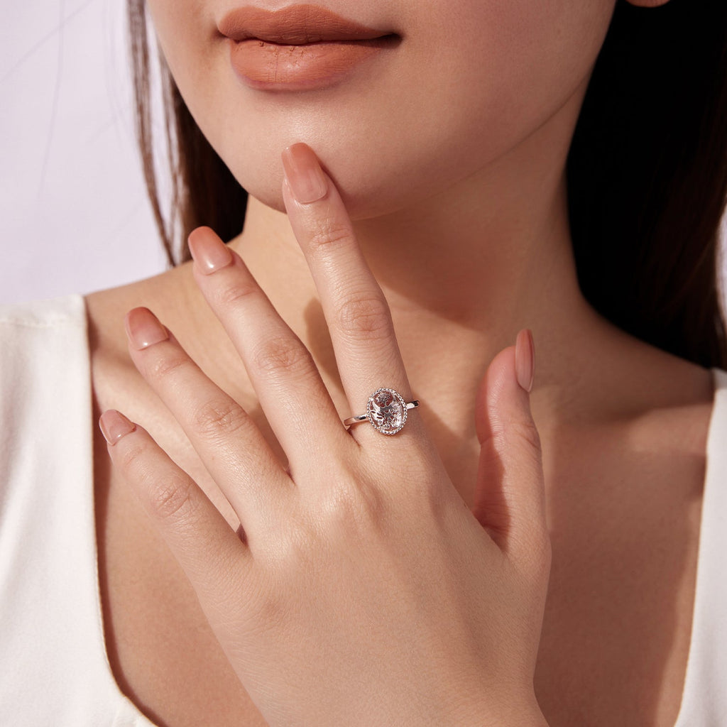 925 Sterling Silver Pavé Setting CZ White Gold Plated Ring with Transparent Glass for Women