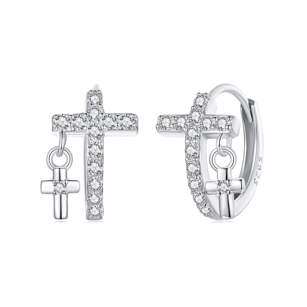 925 Sterling Silver Earrings with Pavé Setting CZ in White Gold, Size 13*8mm for Women