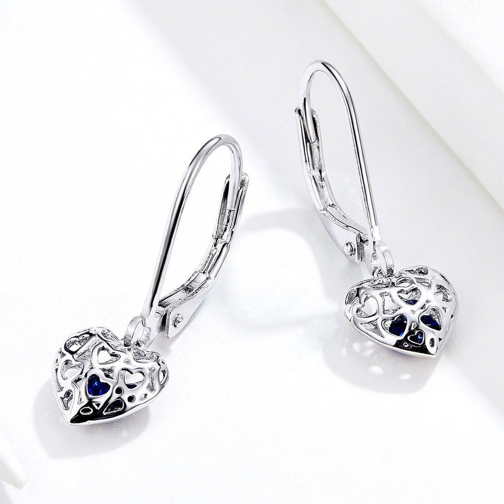 925 Sterling Silver Earrings with CZ and Platinum Plating, 2.3*0.8 cm