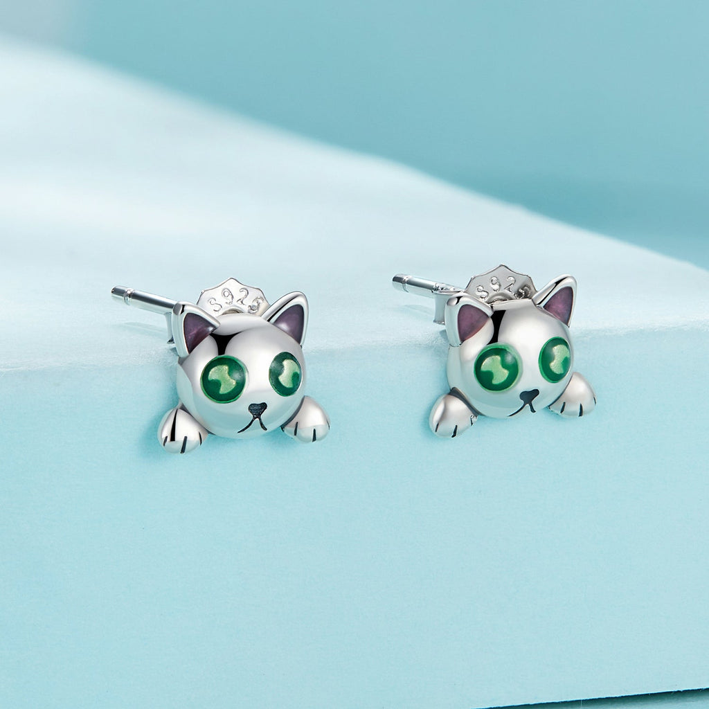 925 Sterling Silver Earrings with Enamel in Oxidized Finish