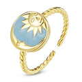 925 Sterling Silver Enamel Gold Plated Ring, 1.1cm Round Size for Women