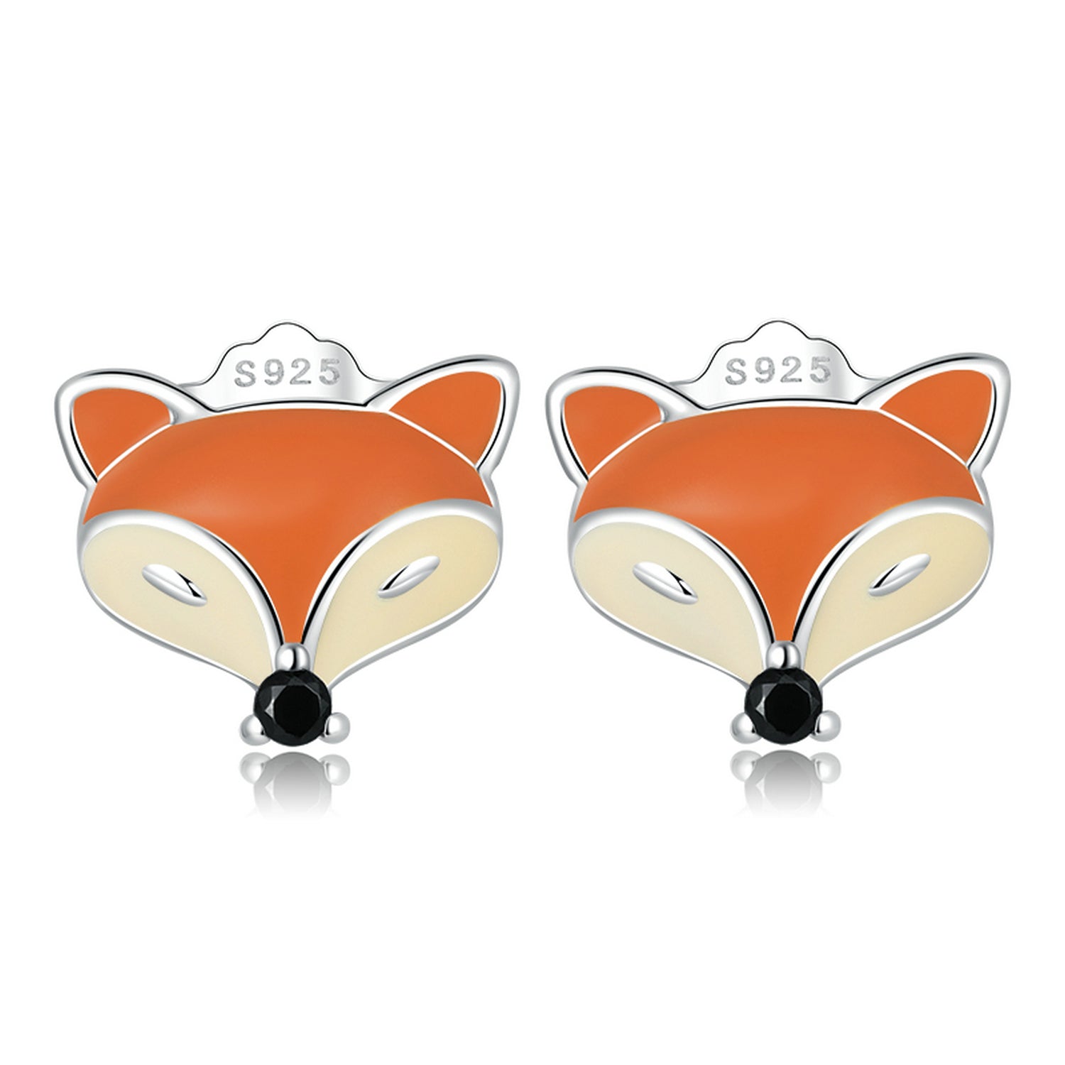 925 Sterling Silver Earrings with Pavé Setting and Enamel Process, Oxidized, 0.7*0.9cm for Women