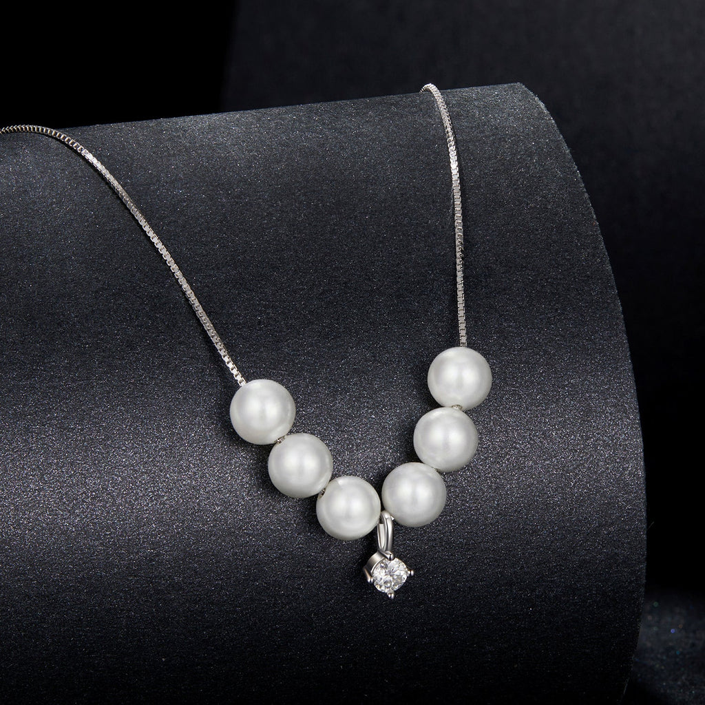 925 Sterling Silver Moissanite & Quality Shell Pearl Adjustable Necklace for Women