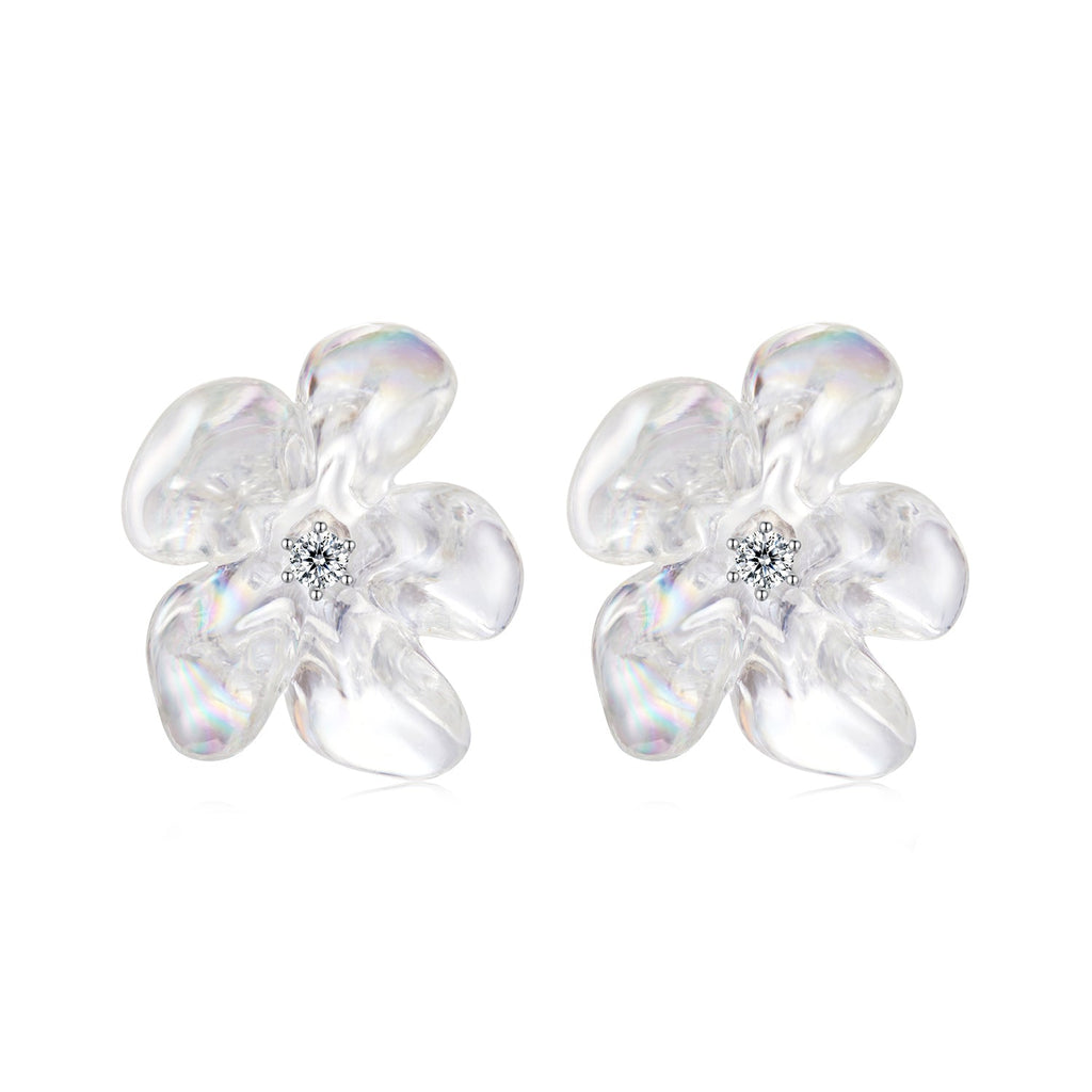 925 Sterling Silver Earrings with Pavé Setting CZ and Resin, 2.5x2.1cm for Women