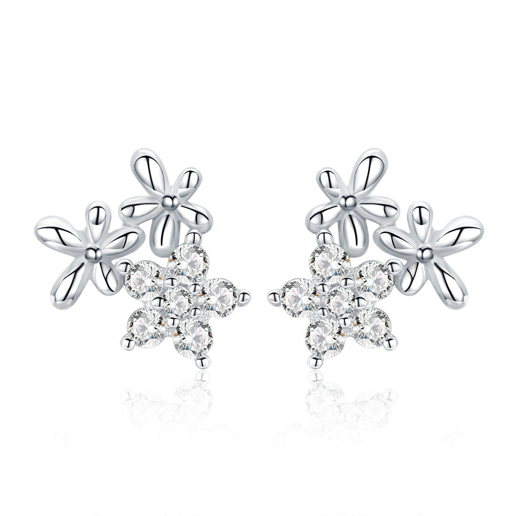 925 Sterling Silver Earrings with CZ in Pavé Setting, 0.6*0.7cm for Women