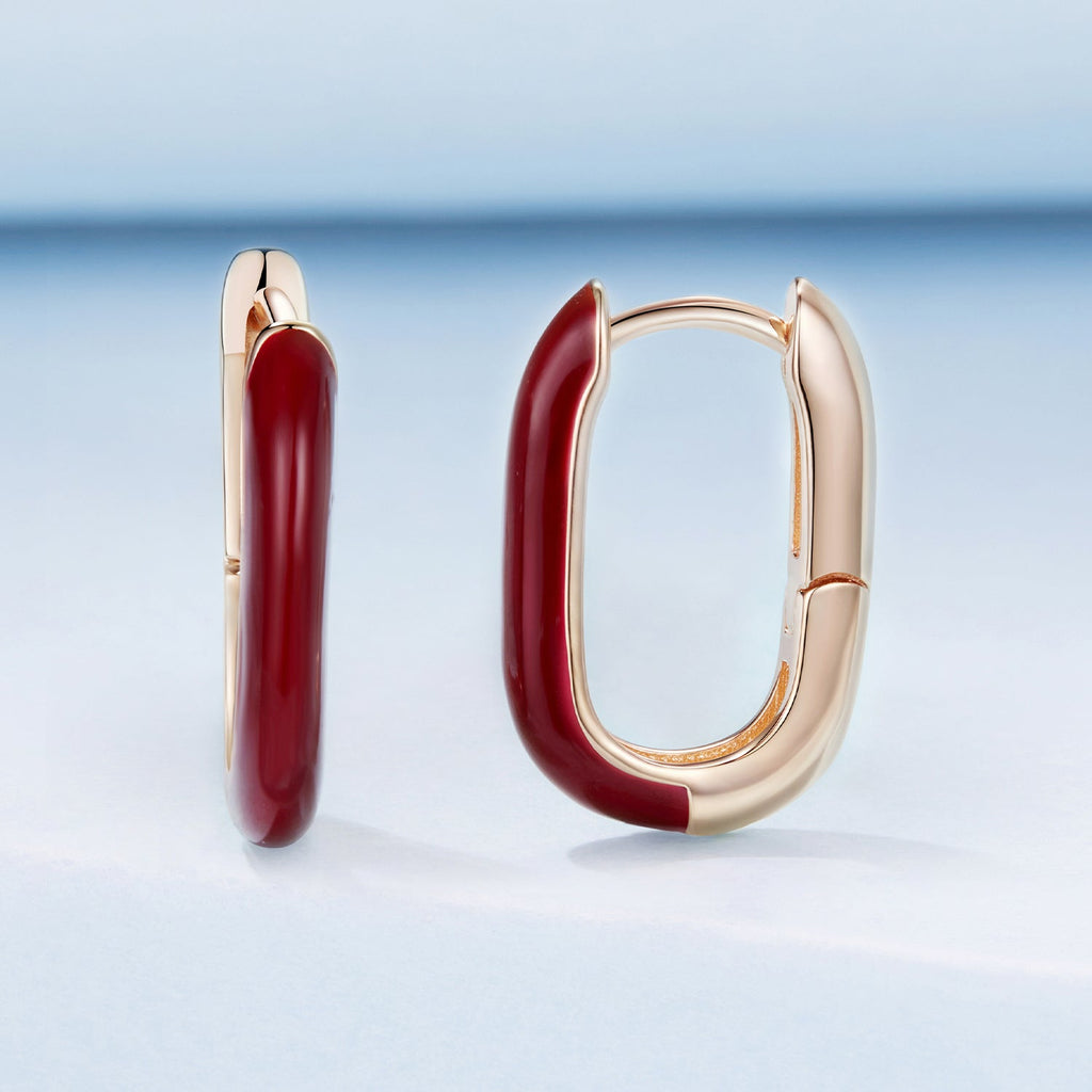 925 Sterling Silver Plated Rose Gold Enamel Earrings for Women