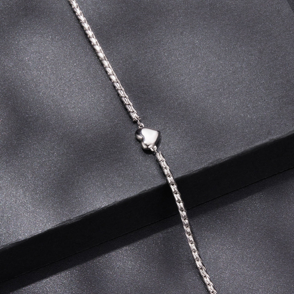925 Sterling Silver Moissanite Heart Bracelet for Women - Silver - 15+6cm Length, 0.3cm Thickness