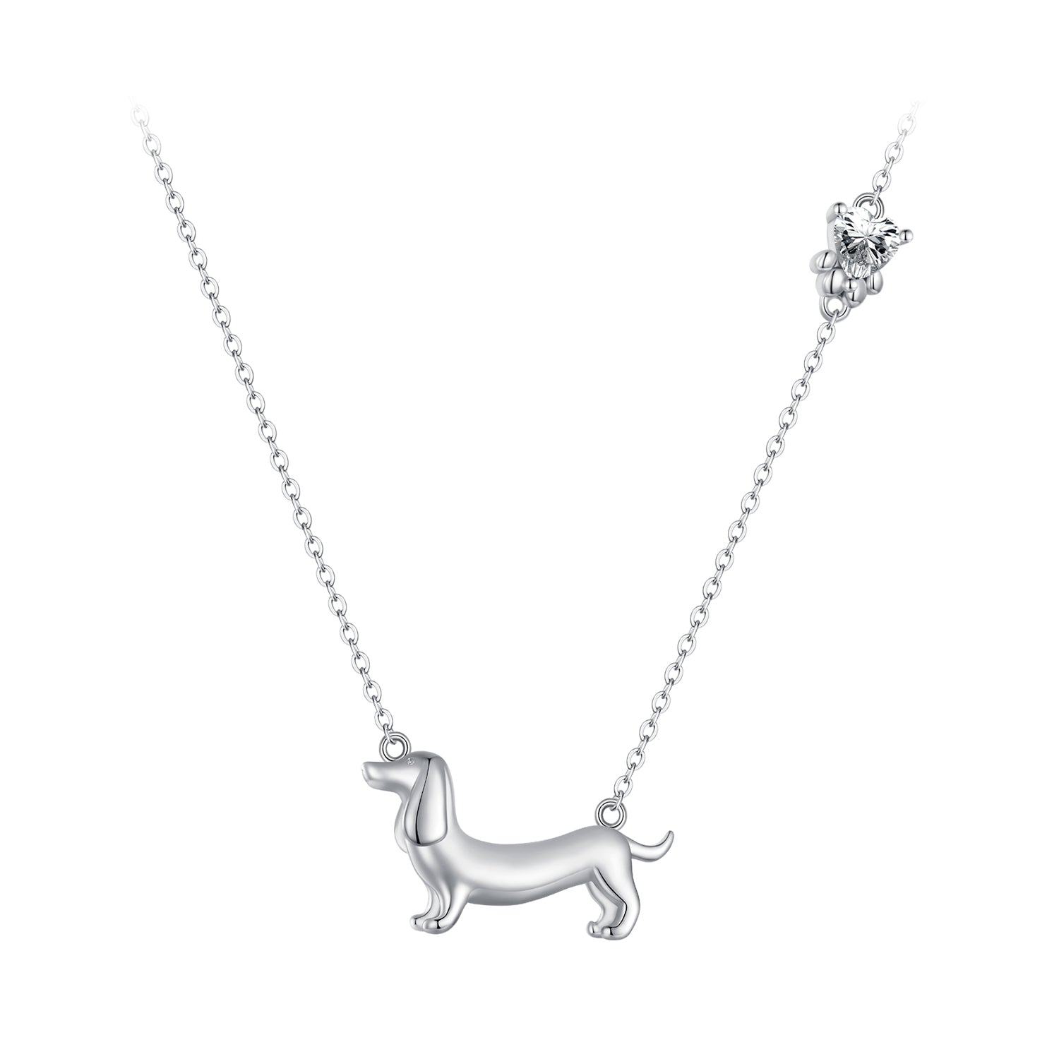 925 Sterling Silver Necklace with CZ Pendant, 450mm Length, Platinum Plated, for Women