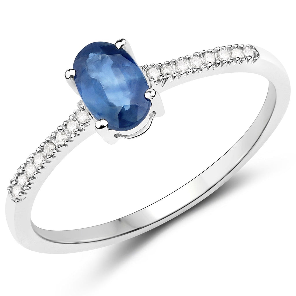 0.54 Carat Genuine Blue Sapphire and White Diamond 14K White Gold Ring