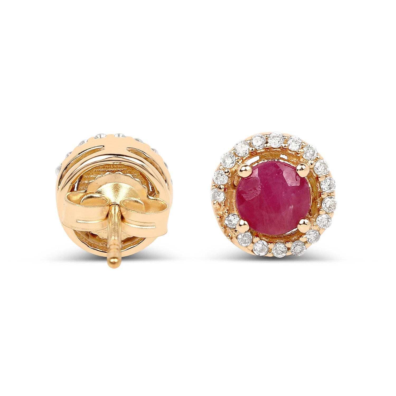 0.71 Carat Genuine Ruby and White Diamond 14K Yellow Gold Earrings