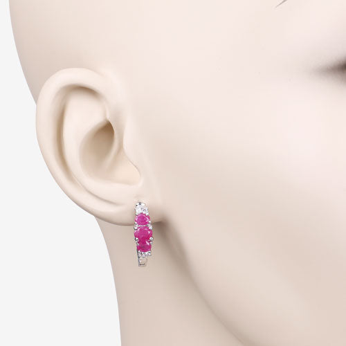 1.66 Carat Genuine Ruby and White Topaz .925 Sterling Silver Earrings