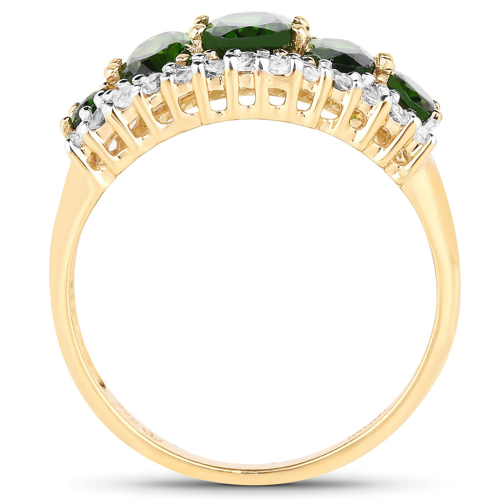 Anillo de plata esterlina .925 con diopsido de cromo genuino de 2.70 quilates y topacio blanco, chapado en oro amarillo de 18 quilates