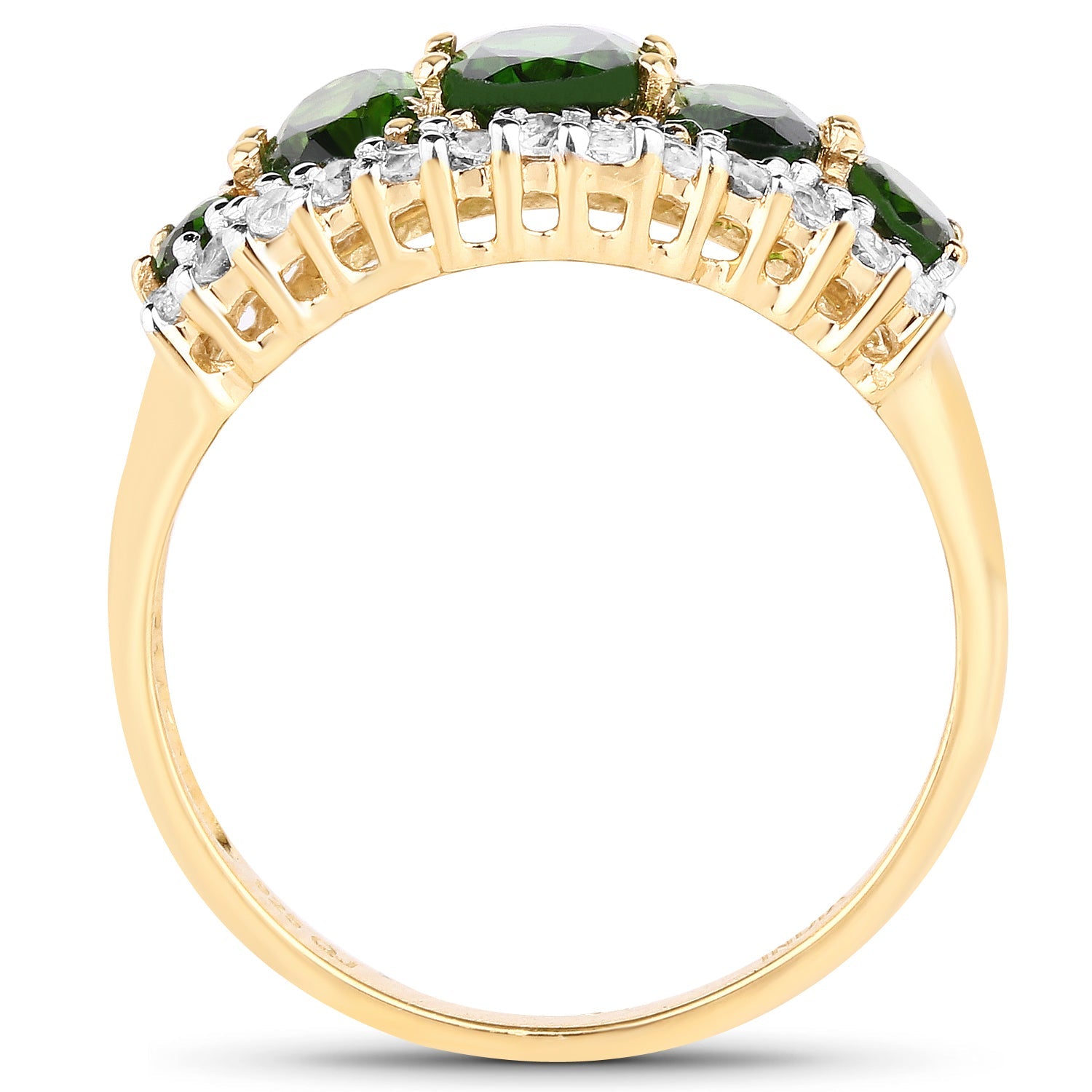 Anillo de plata esterlina .925 con diopsido de cromo genuino de 2.70 quilates y topacio blanco, chapado en oro amarillo de 18 quilates