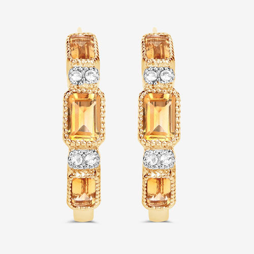2.88 Carat Genuine Citrine and White Topaz .925 Sterling Silver Earrings