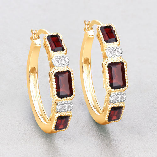 2.78 Carat Genuine Garnet and White Topaz .925 Sterling Silver Earrings