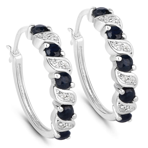 1.28 Carat Genuine Blue Sapphire and White Topaz .925 Sterling Silver Earrings