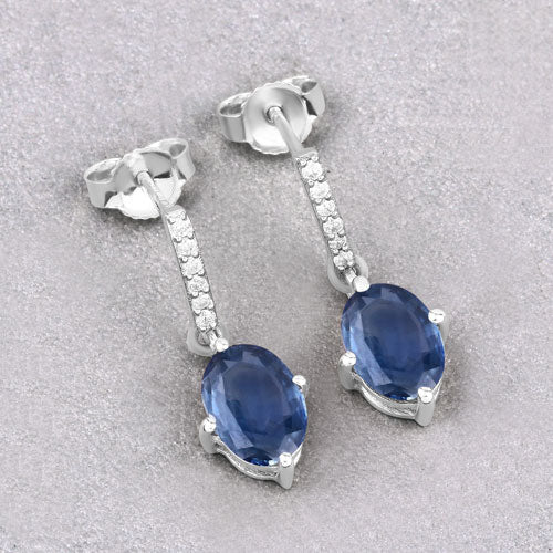 1.95 Carat Genuine Blue Sapphire and White Diamond 10K White Gold Earrings