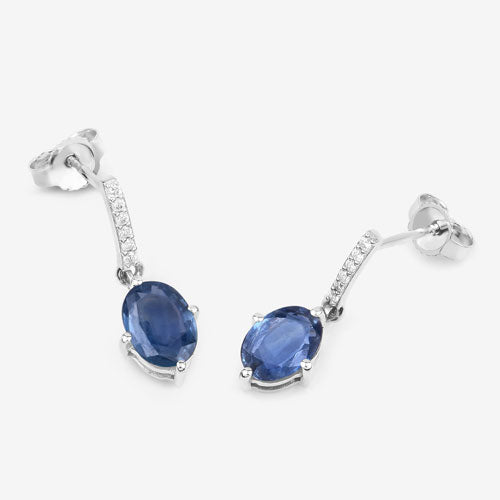 1.95 Carat Genuine Blue Sapphire and White Diamond 10K White Gold Earrings