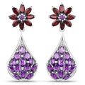 3.80 Carat Genuine Amethyst, Garnet and Amethyst .925 Sterling Silver Earrings
