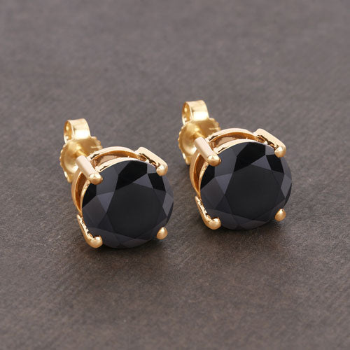 3.48 Carat Genuine Black Diamond 14K Yellow Gold Earrings