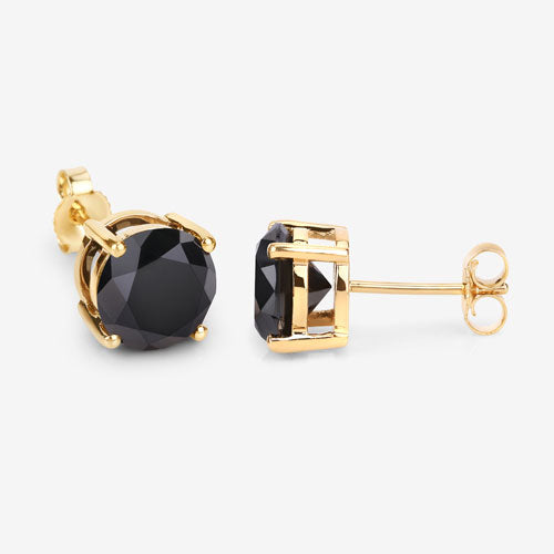 4.77 Carat Genuine Black Diamond 14K Yellow Gold Earrings