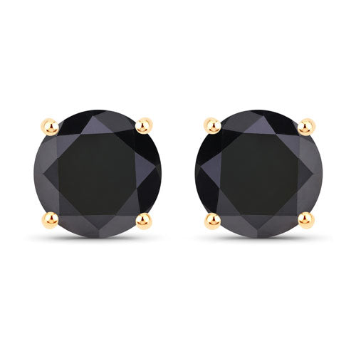 4.77 Carat Genuine Black Diamond 14K Yellow Gold Earrings