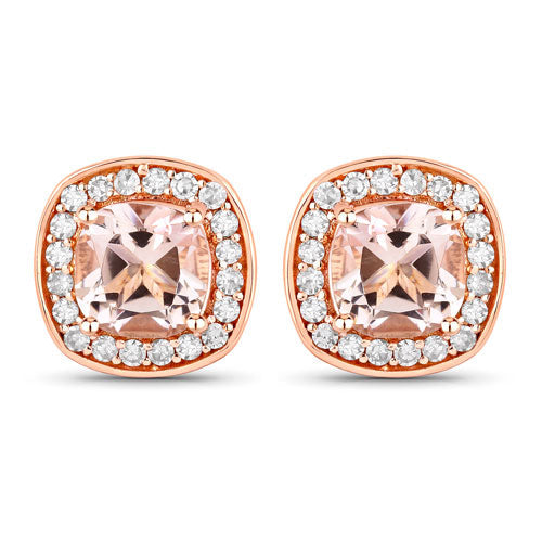 1.68 Carat Genuine Morganite and White Diamond 14K Rose Gold Earrings