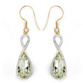 14K Yellow Gold Plated 10.10 Carat Genuine Green Amethyst .925 Sterling Silver Earrings