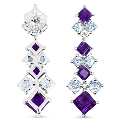 4.94 Carat Genuine Amethyst & Blue Topaz .925 Sterling Silver Earrings