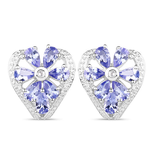 2.97 Carat Genuine Tanzanite & White Topaz .925 Sterling Silver Earrings