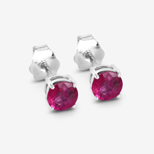 0.86 Carat Genuine Ruby 10K White Gold Earrings