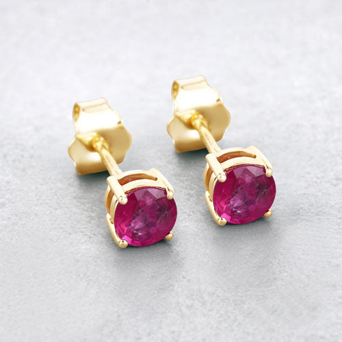 0.86 Carat Genuine Ruby 10K Yellow Gold Earrings