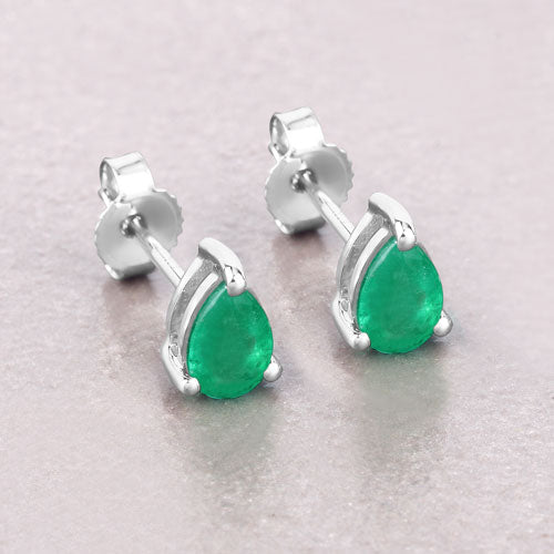 0.70 Carat Genuine Zambian Emerald 10K White Gold Earrings