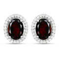2.77 Carat Genuine Garnet and White Diamond .925 Sterling Silver Earrings