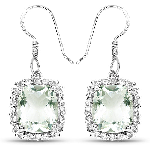 10.48 Carat Genuine Green Amethyst and White Topaz .925 Sterling Silver Earrings
