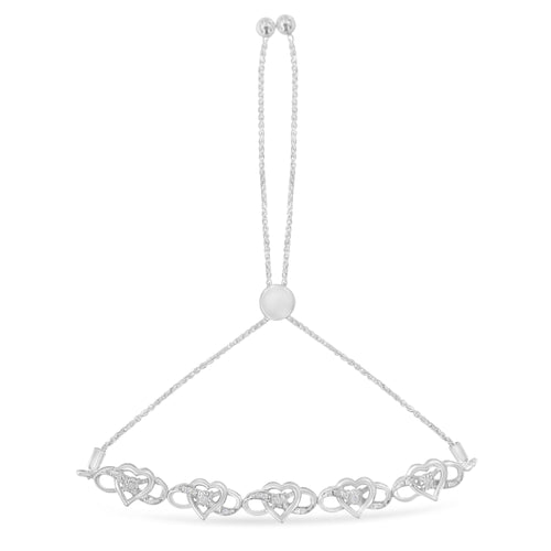 .925 Sterling Silver Miracle Set Diamond Accented Infinity Hearts 6"-9" Adjustable Bolo Bracelet (H-I Color, I2-I3 Clarity)