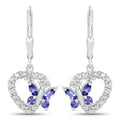 0.50 Carat Genuine Tanzanite and Created White Sapphire .925 Sterling Silver Earrings