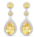 7.06 Carat Genuine Citrine and White Topaz .925 Sterling Silver Earrings