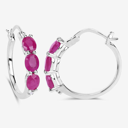 1.81 Carat Genuine Ruby and White Diamond .925 Sterling Silver Earrings