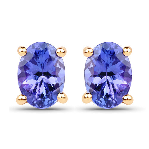 1.24 Carat Genuine Tanzanite 14K Yellow Gold Earrings