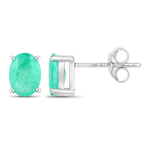 1.44 Carat Genuine Zambian Emerald 14K White Gold Earrings