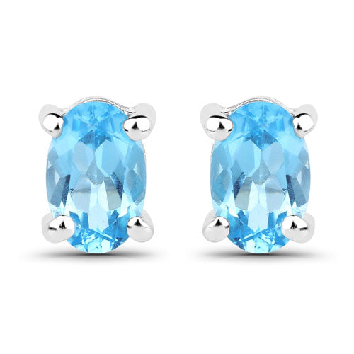 1.02 Carat Genuine Swiss Blue Topaz .925 Sterling Silver Earrings