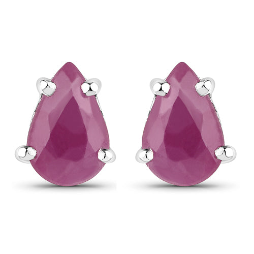 14K White Gold Plated 0.90 Carat Genuine Ruby Sterling Silver Earrings